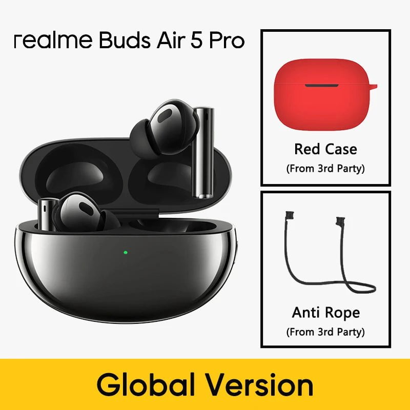 Storazone Black GL n Red / CHINA Global Version realme Buds Air 5 Pro Bluetooth headphones 50dB Active Noise Cancelling LDAC Bluetooth 5.3 Wireless Headphonea