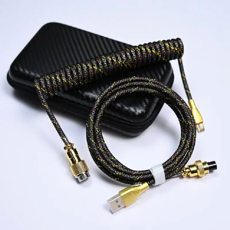 Storazone black gold / 1.8m Coiled Keyboard Cable USB C for Mechanical Gaming Keyboard Double-Sleeved Wire with Detachable Metal Aviator Connector Charging