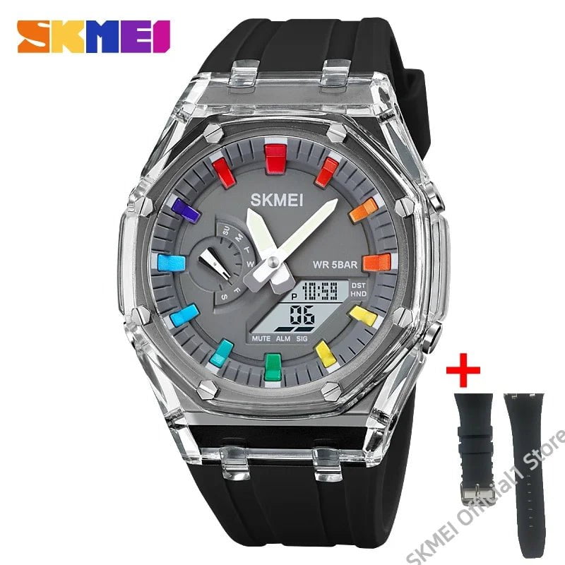 Storazone Black Gray-strap / CHINA SKMEI 2100 Outdoor Men Digital Watch Colourful LED Display Watches Waterproof Shock Resistant Mens Wristwatch Clock reloj hombre