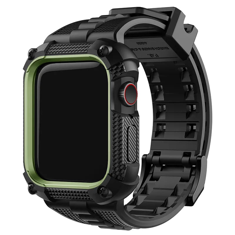 Storazone Black Green / 44mm Silicone for Apple Watch Band+Case 40/41/44/45/49mm Rugged Strap for Apple Watch Ultra 2 Series 9 8 7 with Screen Protector Case