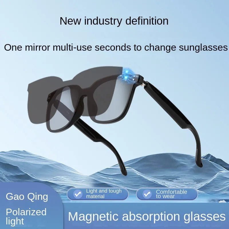 Storazone black Headset Sunglasses Smart Glasses Waterproof Men Wireless BlueTooth Bone Call Conduction Glass Camera HD Audio Eyewear