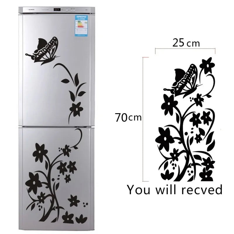 Storazone black High Quality Creative Refrigerator Black Sticker Butterfly Pattern Wall Stickers Home Decoration Kitchen Wall Art Mural Decor