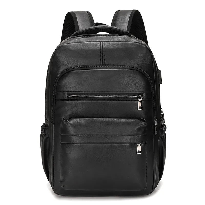 Storazone black High Quality USB Charging Backpack Men PU Leather Bagpack Large Laptop Backpacks Male Mochilas Schoolbag For Teenagers Boys