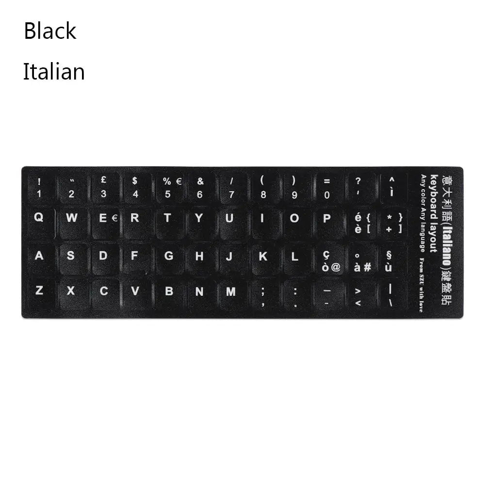 Storazone Black-Italian Multi-language Keyboard Stickers Spanish/English/Russian/Deutsch/Arabic/Italian/Japanese Letter Replacement For Laptop PC