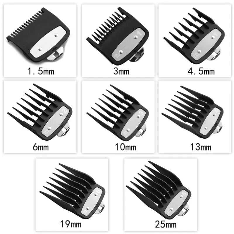 Storazone Black Kemei Hair Clipper Limit Comb Guide Attachment Size Barber Replacement 1.5/3/4.5/6/10/13/19/25/mm 8pcs Set For 1990 809A 1761