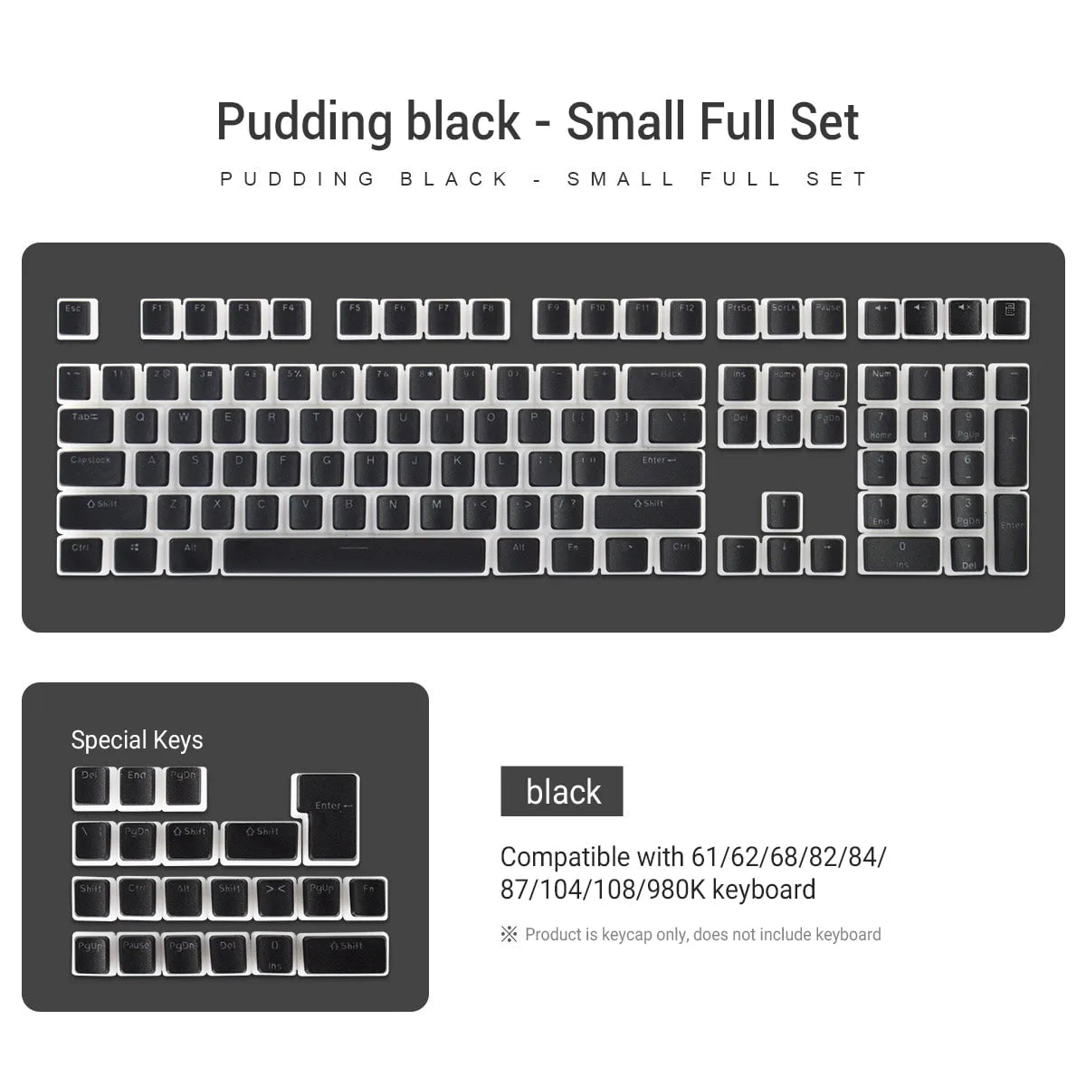 Storazone Black Keycap / Pack by plastic bag 129 Keys Pudding Keycaps OEM Profile PBT Double Shot Keycap For Mx Switch Mechanical Keyboard ISO Layout RGB backlit Key Caps