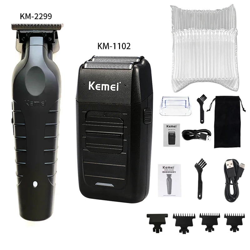 Storazone Black Kit 2 Kemei KM-2296 KM-2299 KM-1102 Hair Clipper Kit Men's Electric Shaver Hair Trimmer Machine Professional Hair Cutting Machine