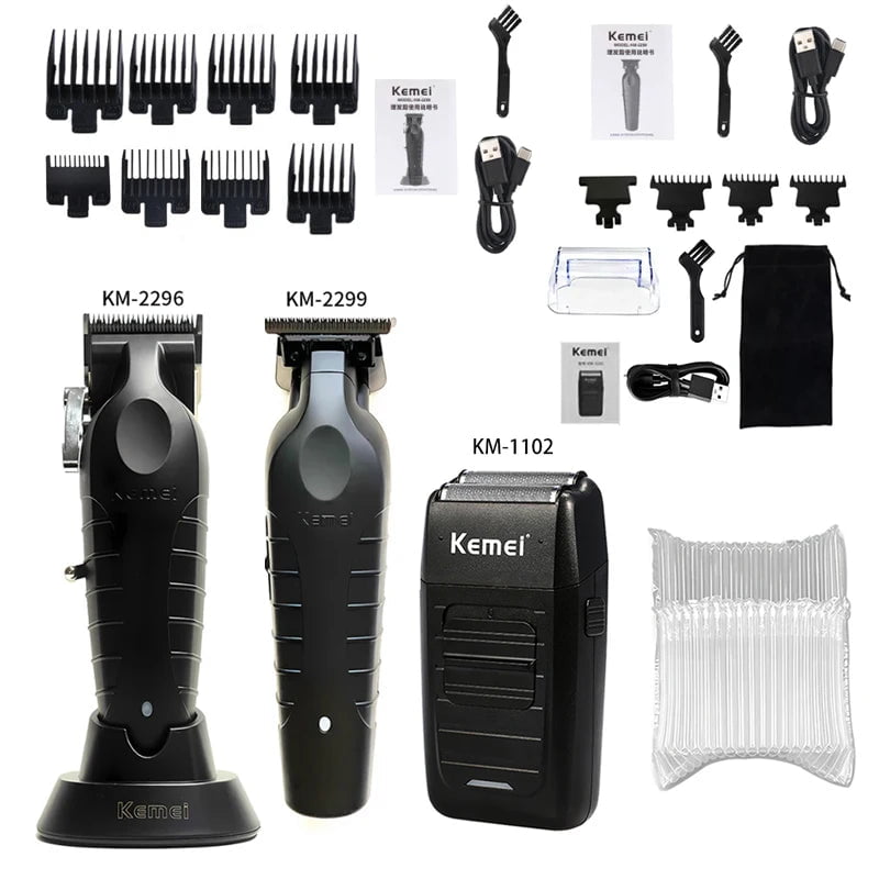 Storazone Black Kit3 Kemei KM-2296 KM-2299 KM-1102 Hair Clipper Kit Men's Electric Shaver Hair Trimmer Machine Professional Hair Cutting Machine