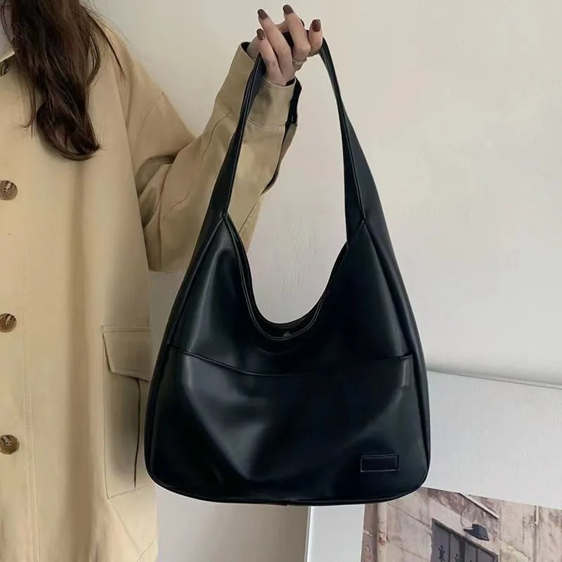 Storazone black Large Capacity Tote Bag Women's New Trendy Shoulder Bag Simple and Versatile Commuter Bag Fashion Trendy Student Classroom Bag