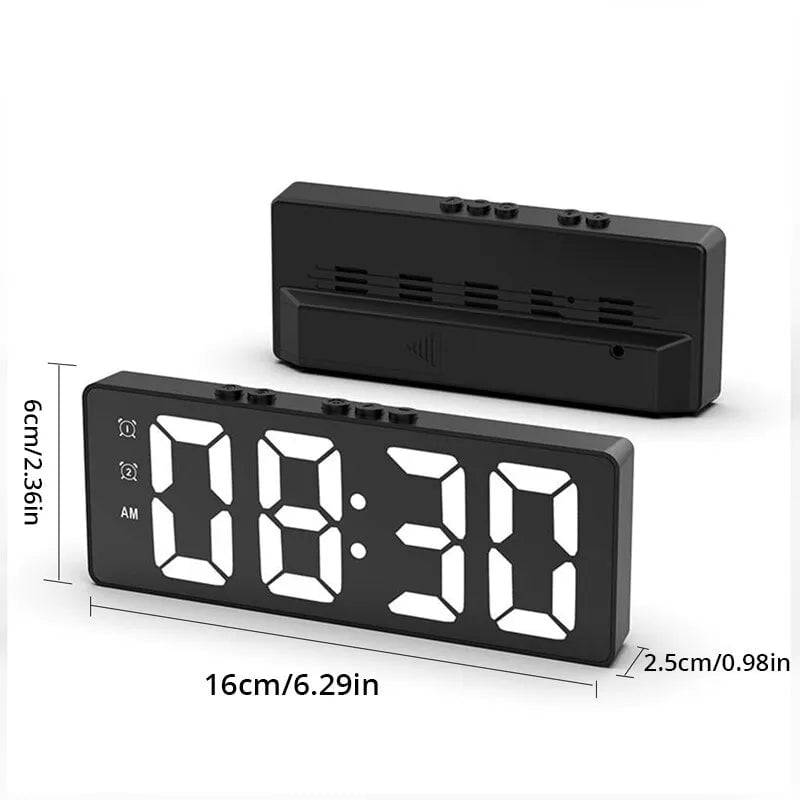 Storazone black LED Mirror Table Clock Digital Alarm Snooze Display Time Desktop Electronic Table Clocks Desktop Clock