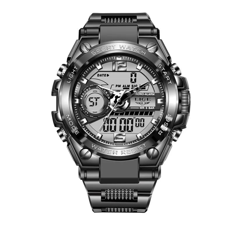 Storazone black LIGE Men Military Watch Digital 50m Waterproof Wristwatch LED Quartz Clock Sport Watch Male Big Watches Men Relogios Masculino