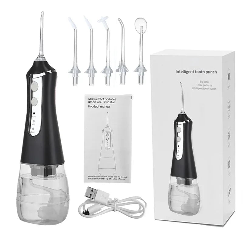 Storazone black LISM Portable Oral Irrigator Water Flosser Dental Water Jet Tools Pick Cleaning Teeth 350ML 5 Nozzles Mouth Washing MachineFloss