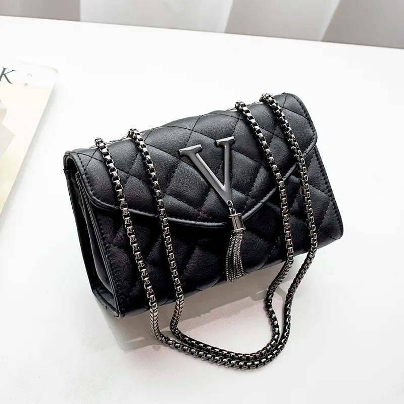 Storazone Black Luxury Handbags And Purse Women PU Leather Messenger Shoulder Bag Plaid Female Crossbody Bag Tassel Quilted  Brand