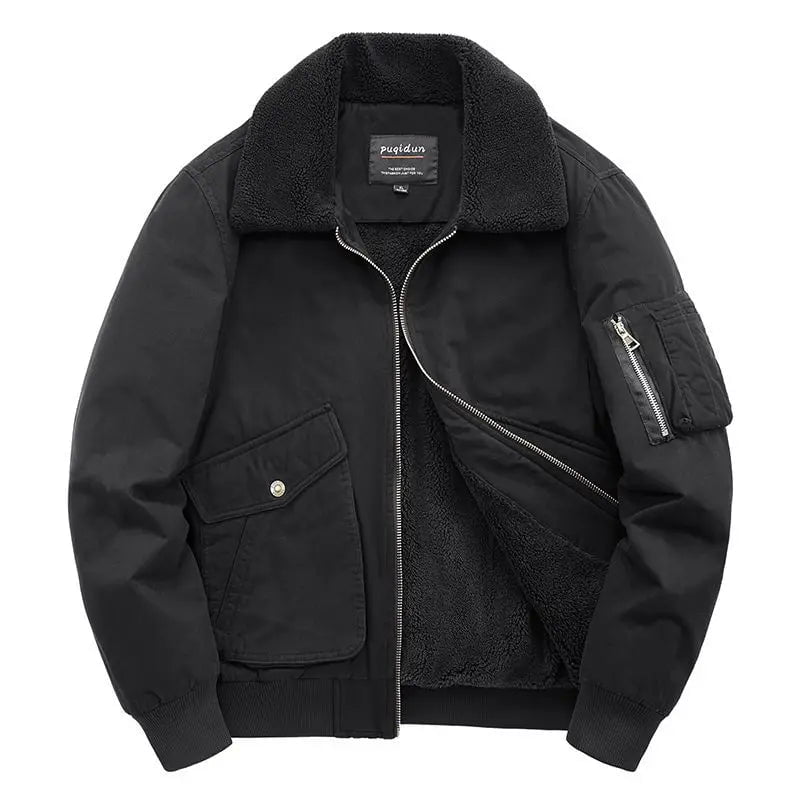 Storazone Black / M / CHINA Winter Men's Cotton Jacket Velvet Thickened Pockets Warm Jackets Casual Business Turndown Collar Loose Large Size Cotton Parkas