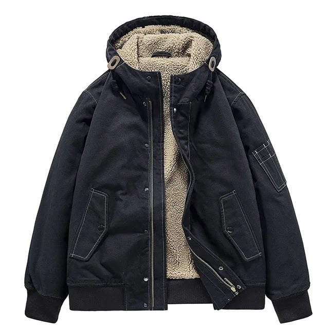 Storazone black / M Outdoor Cargo Pocket Tactical Lambswool Jacket Male Winter Fleece Parka Men Thicken Cotton Hooded Coat Cold-proof Warm Jackets