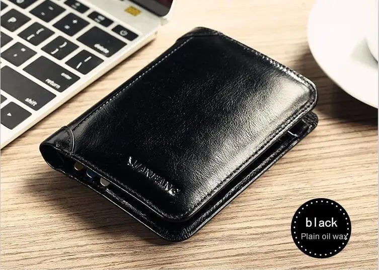 Storazone Black ManBang Classic Style Wallet Genuine Leather Men Wallets Short Male Purse Card Holder Wallet Men Fashion High Quality