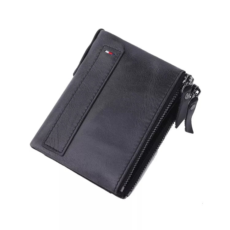 Storazone Black Men Wallets 100% Genuine Cow Leather Short Card Holder Leather Men Purse High Quality Luxury Brand Male Wallet