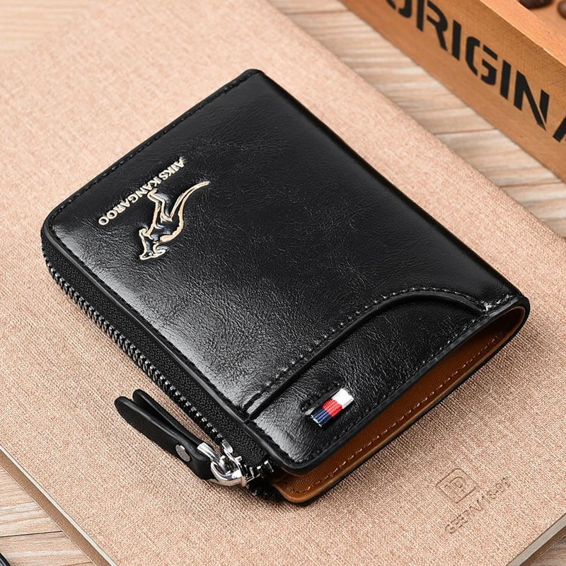 Storazone black Mens Wallet Leather Business Card Holder Zipper Purse Luxury Wallets for Men RFID Protection Purses Carteira Masculina Luxury