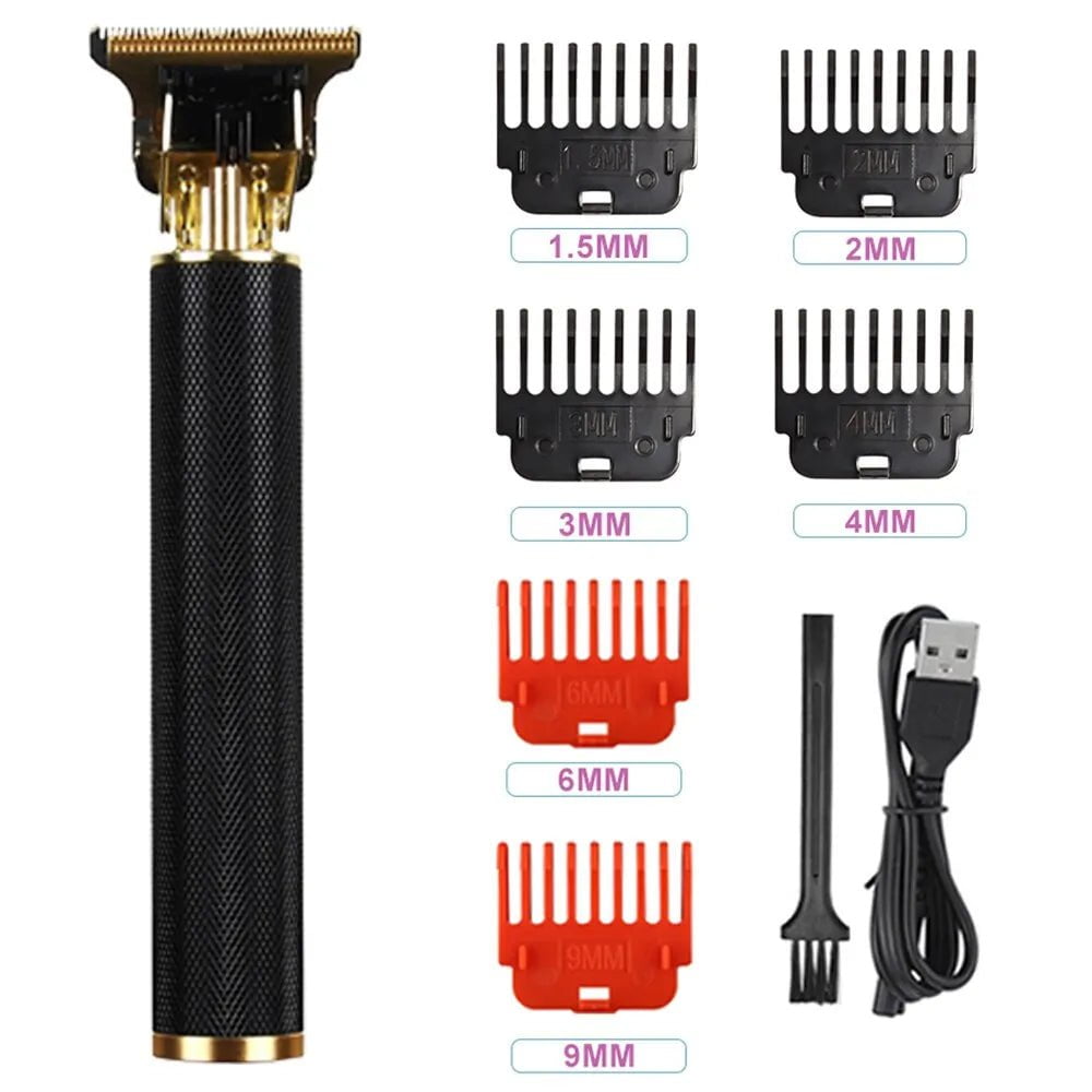 Storazone black Metal Vintage T9 Electric Hair Clipper Hair Cutting Machine Professional Electric Shaver Rechargeable Barber Trimmer for Men USB