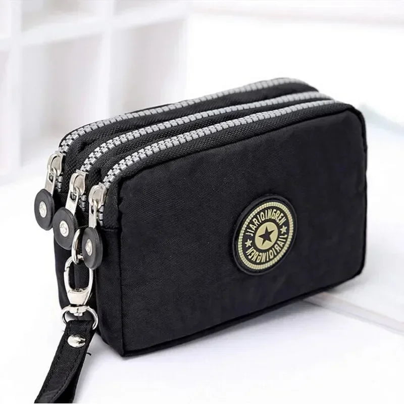 Storazone black Mini Bag with Triple Zipped Portable Women Wallets Phone Pouch New Fashion Big Capacity Women Wallet Make-up Bag Coin Purse