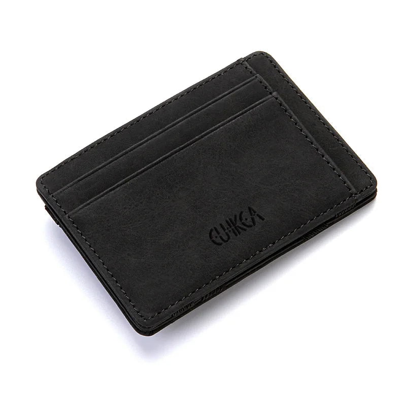 Storazone Black Mini Men Card Holder Wallets Zipper Coin Pocket Slim Magic Male Wallet Quality PU Leather Credit Bank Card Case Small Men Purses