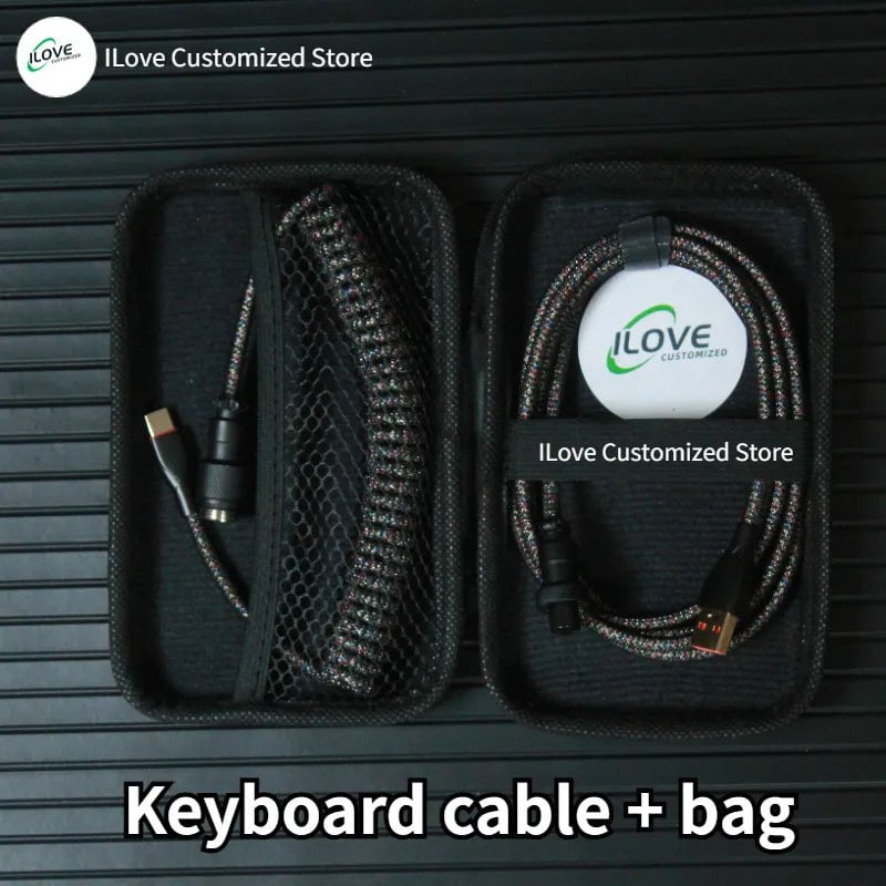 Storazone black mixed color / 1.8m Coiled Keyboard Cable USB C for Mechanical Gaming Keyboard Double-Sleeved Wire with Detachable Metal Aviator Connector Charging