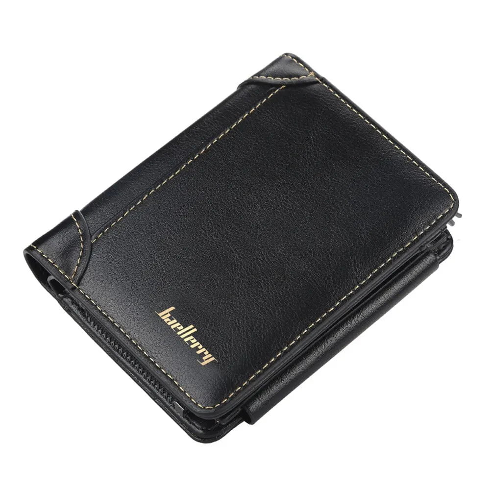 Storazone black New PU Leather Men Wallets High Quality Zipper Short Desigh Card Holder Male Purse Vintage Coin Holder Men Wallets
