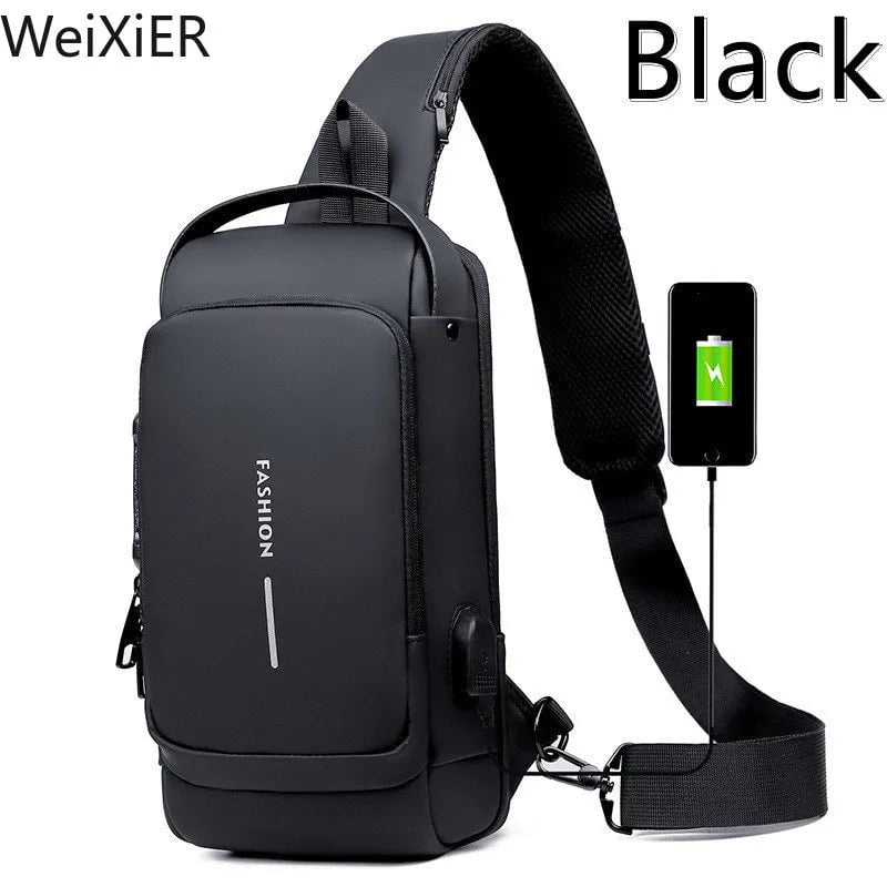 Storazone Black Newest Men Anti Theft Chest Bag Shoulder USB Charging Crossbody Package School Short Trip Messengers Gym Men's Sling Sports Pack