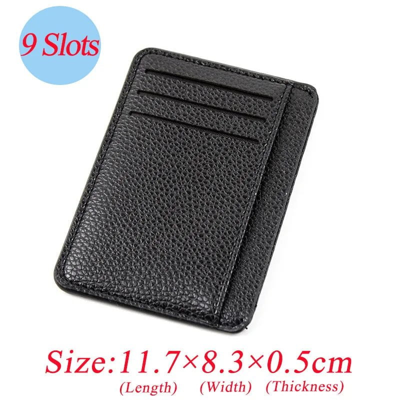 Storazone Black no zipper 9 Card Slots Ultra-thin Zipper Credit Card Holder 100% Leather Men's Wallet Slim Simplicity Coin Purse Wallet Cardholder Bags