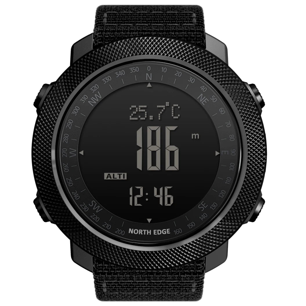 Storazone Black Nylon NORTH EDGE Men's sport Digital watch Running Swimming Military Army watches Altimeter Barometer Compass waterproof 50m Wristband