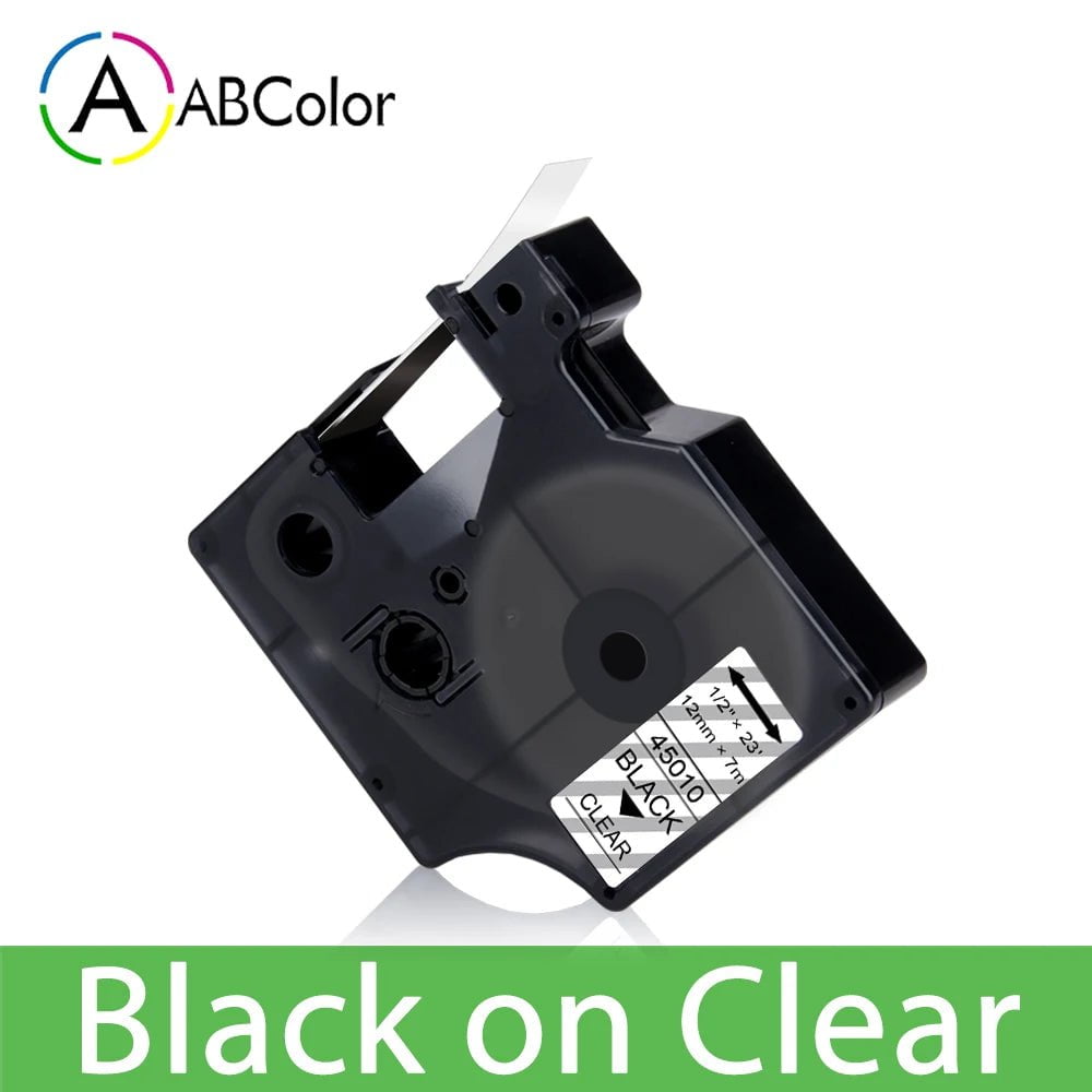 Storazone Black on Clear / 6mm 45013 Label Tape Black on White For Dymo D1 45013 45018 12mm Label Cartridge For Dymo LabelManager 160 280 COLORPOP Label Maker