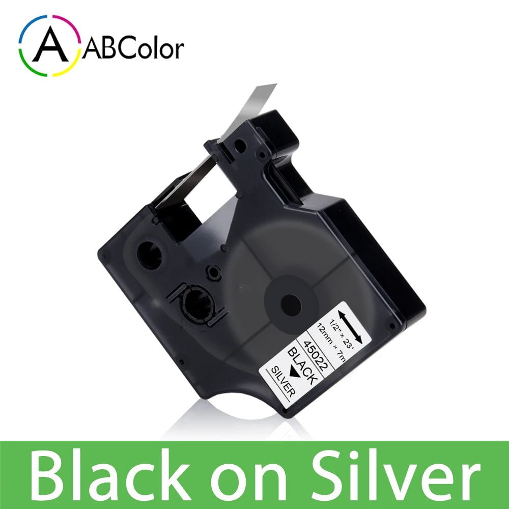 Storazone Black on Silver / 6mm 45013 Label Tape Black on White For Dymo D1 45013 45018 12mm Label Cartridge For Dymo LabelManager 160 280 COLORPOP Label Maker