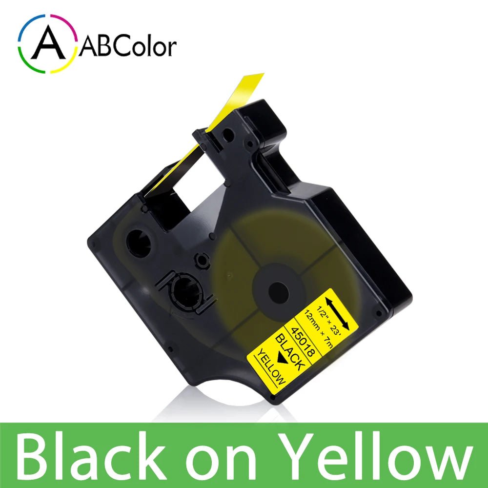 Storazone Black on Yellow / 6mm 45013 Label Tape Black on White For Dymo D1 45013 45018 12mm Label Cartridge For Dymo LabelManager 160 280 COLORPOP Label Maker