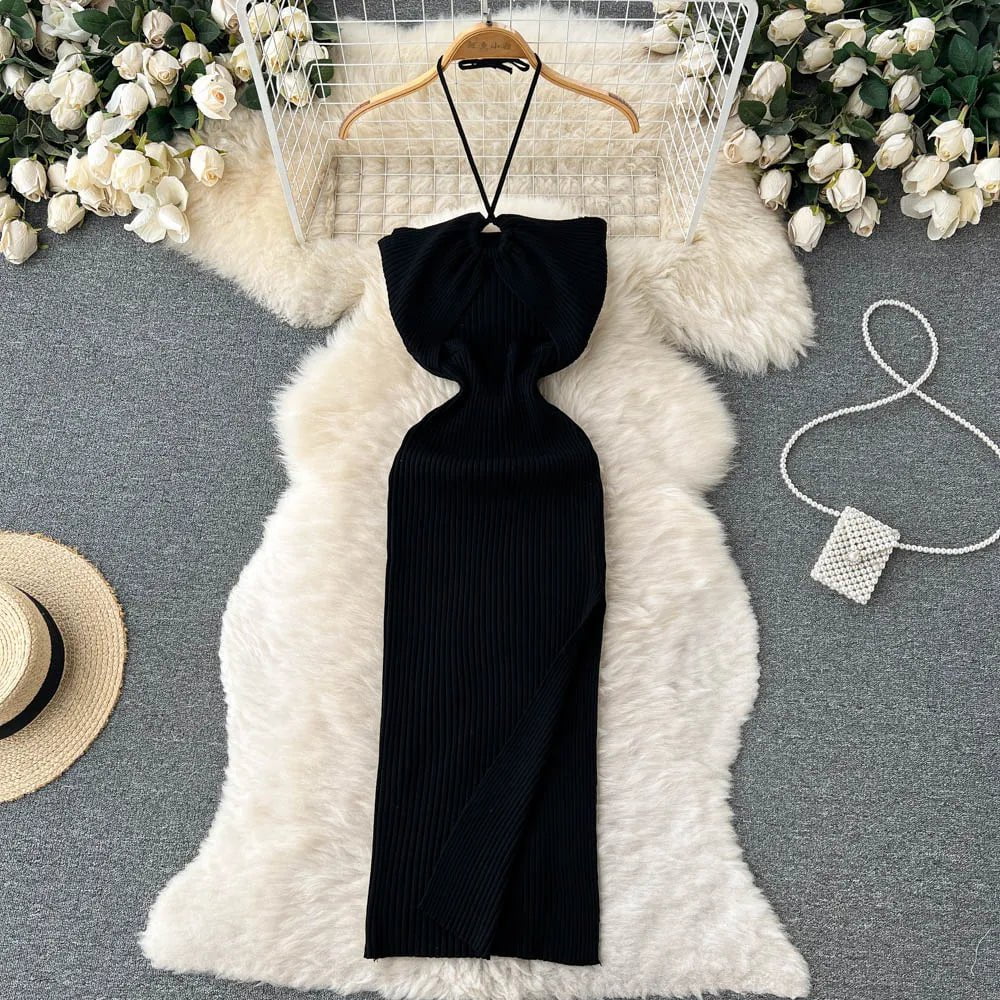 Storazone black / One Size YuooMuoo Chic Fashion Sexy Package Hips Split Knitted Summer Dress Women Slim Elastic Bodycon Party Dress Streetwear Outfits