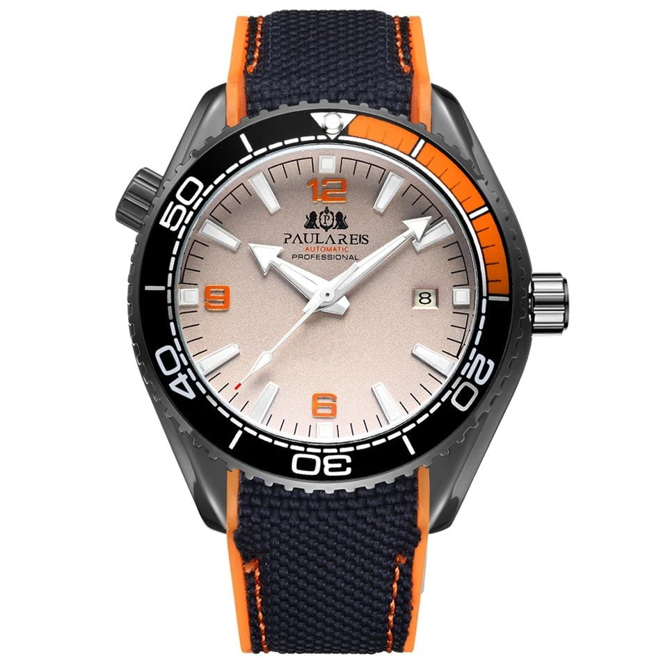 Storazone Black  Orange Grey Men Automatic Self Wind Mechanical Canvas Rubber Strap Orange Blue Red Luxury Watch