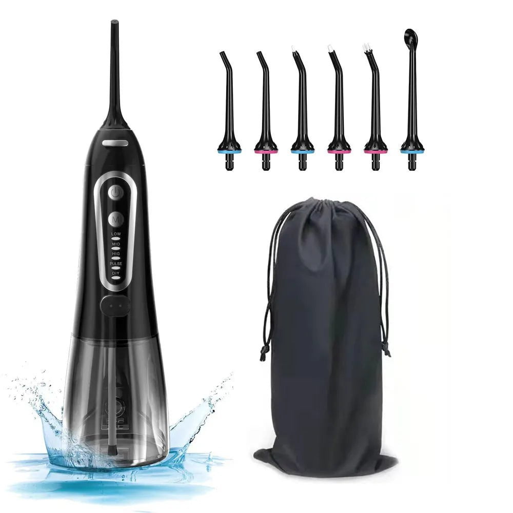 Storazone Black Plus Bag Oral Irrigator USB Rechargeable Water Flosser Portable Dental Water Jet 300ML Water Tank Waterproof Teeth Cleaner For Oral Care