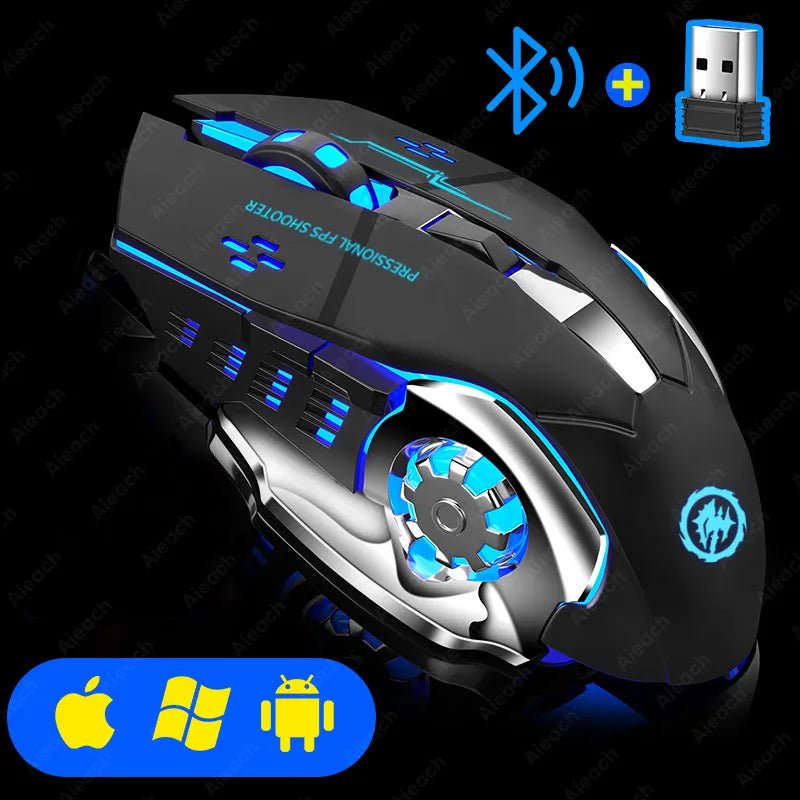 Storazone Black Rechargeable Wireless Mouse Gaming Computer Silent Bluetooth Mouse USB Mechanical E-Sports Backlight PC Gamer Mouse For Computer