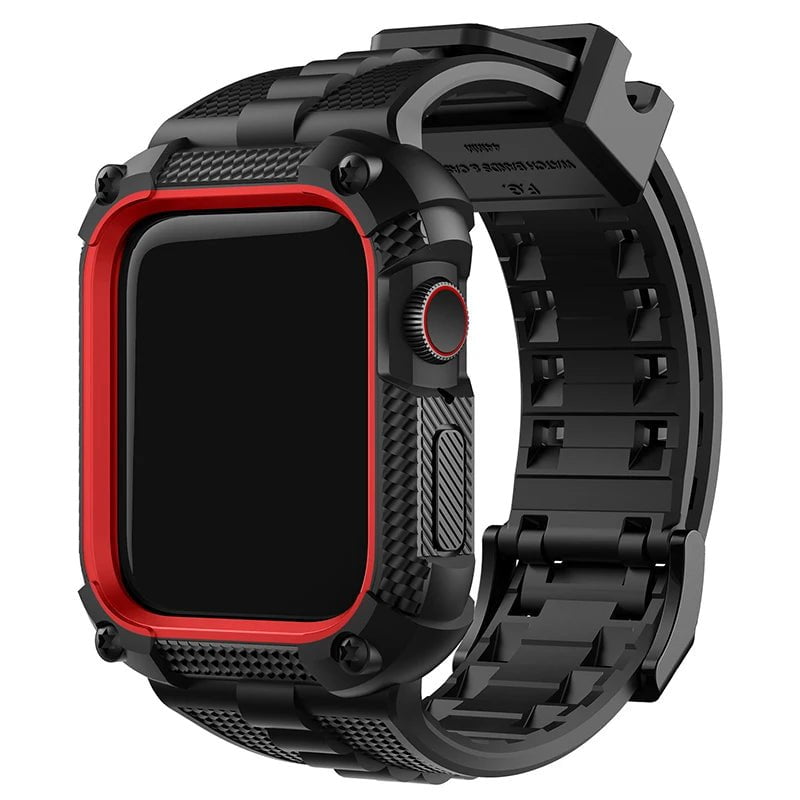 Storazone Black Red / 44mm Silicone for Apple Watch Band+Case 40/41/44/45/49mm Rugged Strap for Apple Watch Ultra 2 Series 9 8 7 with Screen Protector Case