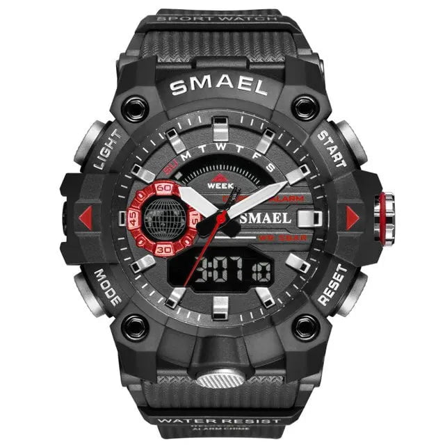 Storazone Black Red SMAEL Fashion Sport Watches Men Shock Resistant 50M Waterproof Wristwatch LED Alarm Stopwatch Clock Military 8040 Men Watch