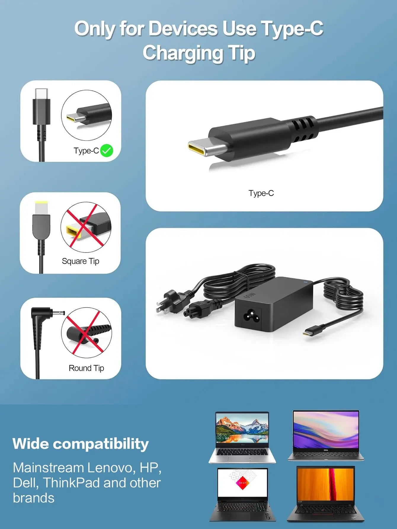 Storazone black Reletech 65W USB C Laptop Charger Power Adapter for Lenovo ThinkPad,Hp,Chromebook,Yoga,Dell, ASUS,Acer Type C Fast Power Adapter