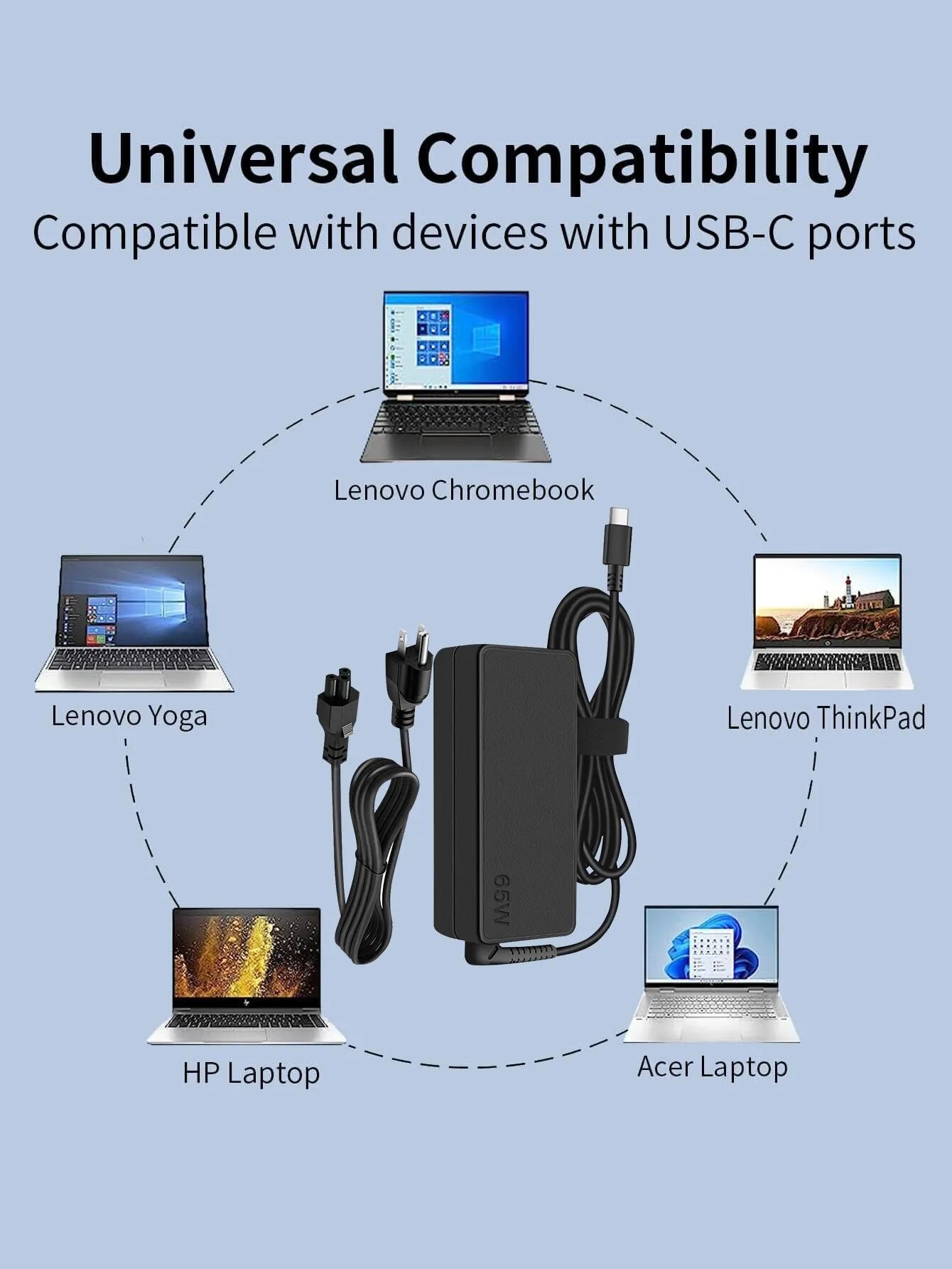 Storazone black Reletech 65W USB C Laptop Charger Power Adapter for Lenovo ThinkPad,Hp,Chromebook,Yoga,Dell, ASUS,Acer Type C Fast Power Adapter