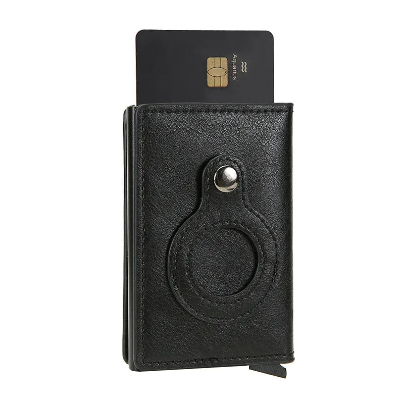 Storazone Black Rfid Credit Card Holder Wallet For AirTag Men Women Wallets Money Bags Leather Wallet For Apple Air Tag Purses Smart Wallet