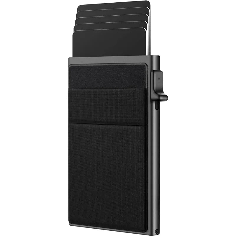 Storazone Black Rfid Credit Card Holder Wallet Metal Thin Slim Bank Card Case Men Women Pop Up Minimalist Wallet Small Black Purse Metal Vallet
