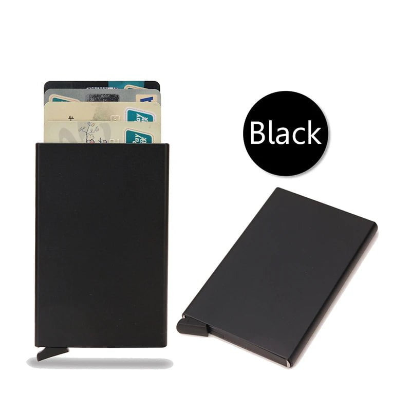 Storazone Black Rfid Smart Wallet Card Holder Metal Thin Slim Men Women Wallets Pop Up Minimalist Wallet Small Black Purse Vallet Walets for Men