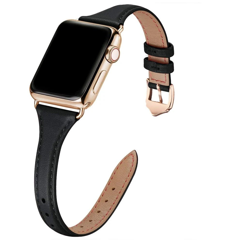 Storazone Black Rose gold / 38mm or 40mm or 41mm Women Thin Leather Band for Apple Watch 38mm 40mm 41mm Slim Colorful Wristband Strap for iWatch SE 7/6/5/4/3/2/1 Bracelet