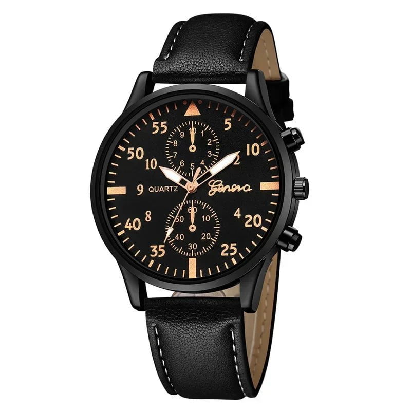 Storazone Black Rose Gold 4/2/1pcs Men Sports Watches Set Man Business Quartz Wristwatch Luxury Brown Leather Bracelet Men Casual Clock Watch（no Box）