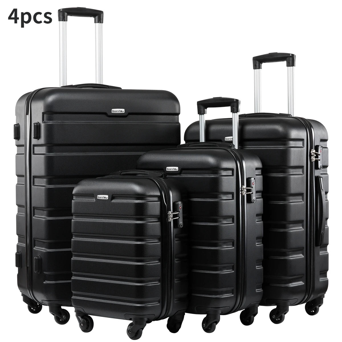 Storazone Black set / 16 inches luggage sets suitcase on wheel spinner rolling luggage ABS+PC Customs lock travel suitcase set Carry on Luggage with Wheels