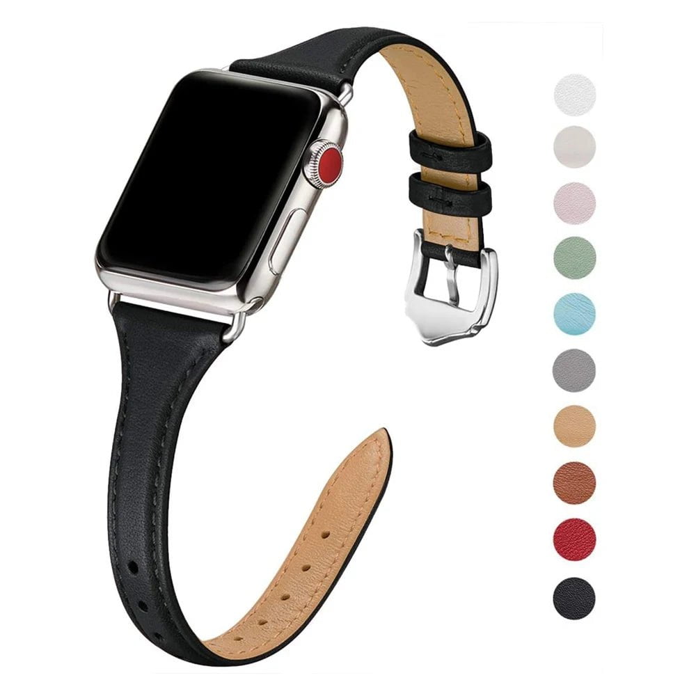 Storazone Black Silver / 38mm or 40mm or 41mm Women Thin Leather Band for Apple Watch 38mm 40mm 41mm Slim Colorful Wristband Strap for iWatch SE 7/6/5/4/3/2/1 Bracelet