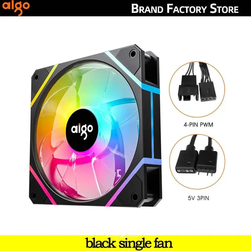 Storazone black single fan / white / A-RGB Aigo AM12PRO Rgb Fan Ventoinha PC 120mm Computer Case Fan Kit Water Cooler 4pin PWM CPU Cooling Fans 3pin5v argb 12cm Ventilador