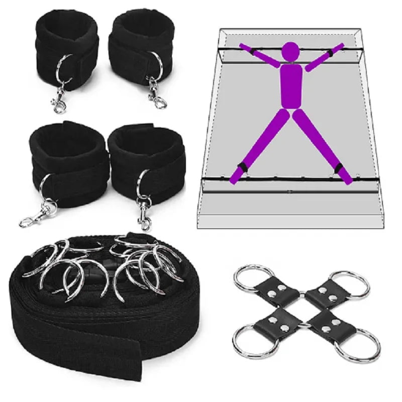 Storazone black SM bed strap bondage toys bed bondage bondage short hair erotic products hand and foot cuffs adult toys